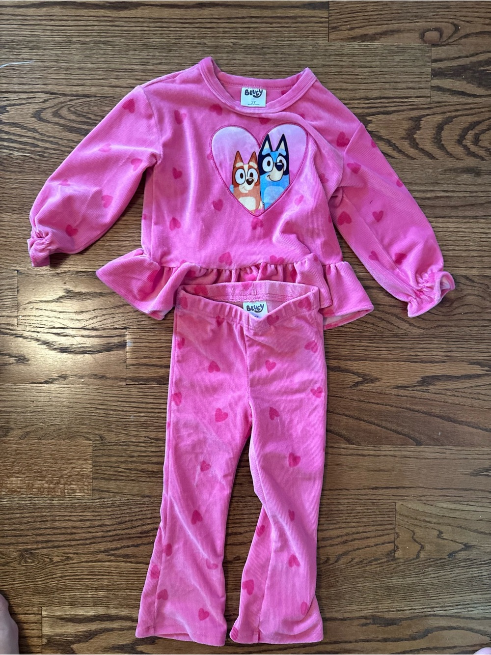 Girls' Pink Bluey & Bingo Heart ribbed velvet Set